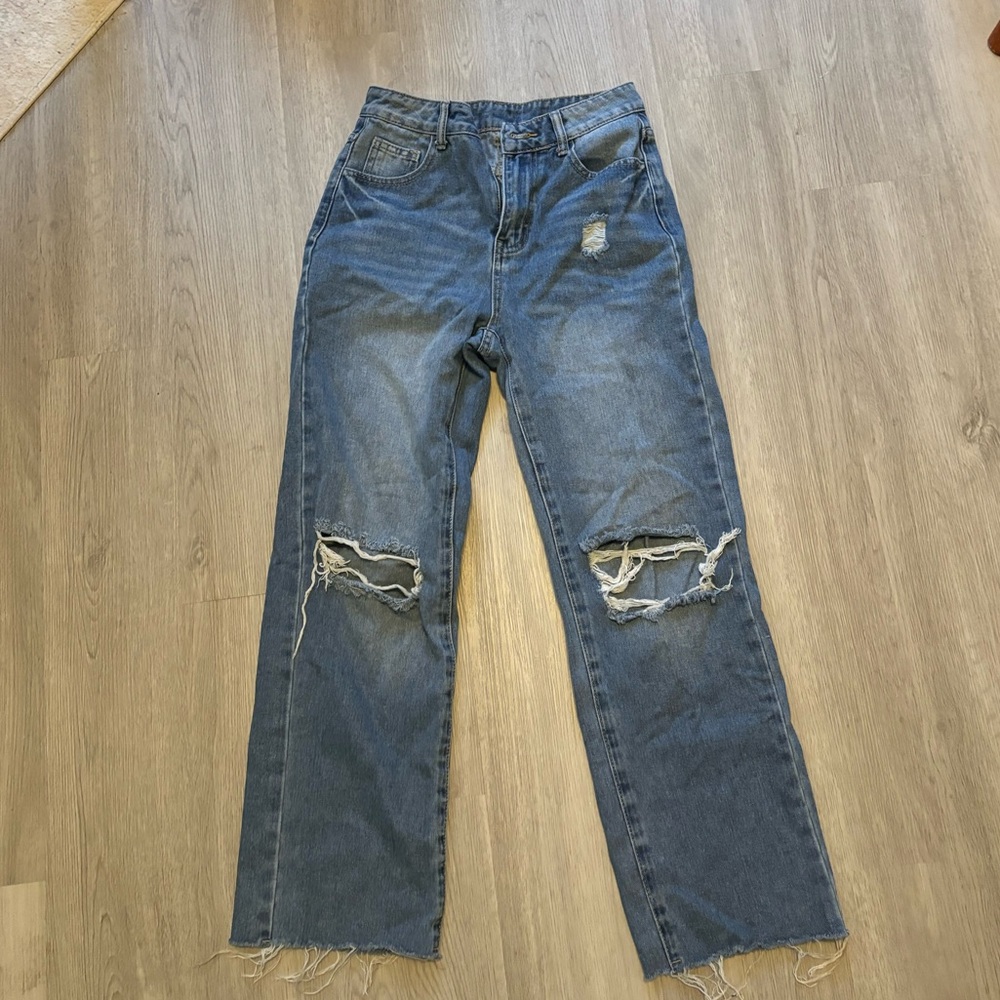 XS Blue Denim Distressed Jeans